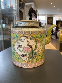 A large Chinese famille rose lime green-ground teapot for the Straits or Peranakan market, Guangxu mark and of the period