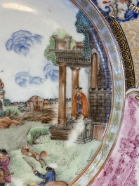 A Chinese famille rose 'Calcutta Tiger Hunt' plate, Qianlong