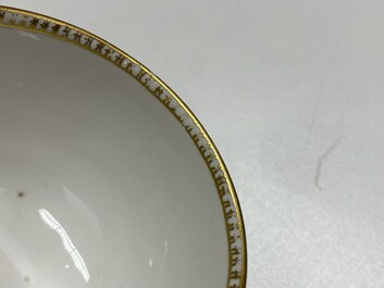 A The Hague-decorated Ansbach porcelain 'leopard and otter' cup and saucer, 18th C.