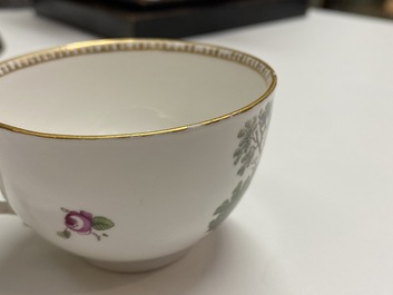 A The Hague-decorated Ansbach porcelain 'leopard and otter' cup and saucer, 18th C.