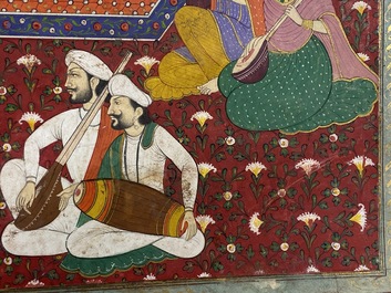 Indian school miniature: 'Audience with Maharaja Ranjit Singh', opaque pigments heightened with gold on paper, 19th C.