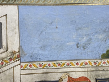 Indian school miniature: 'Audience with Maharaja Ranjit Singh', opaque pigments heightened with gold on paper, 19th C.