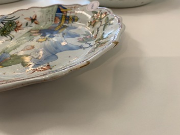 A fine polychrome French faience 'chinoiserie' dish with lobed border, Rouen, 1st half 18th C.