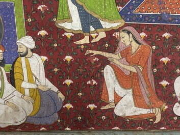 Indian school miniature: 'Audience with Maharaja Ranjit Singh', opaque pigments heightened with gold on paper, 19th C.