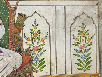 Indian school miniature: 'Audience with Maharaja Ranjit Singh', opaque pigments heightened with gold on paper, 19th C.