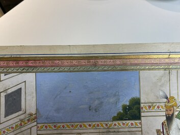 Indian school miniature: 'Audience with Maharaja Ranjit Singh', opaque pigments heightened with gold on paper, 19th C.