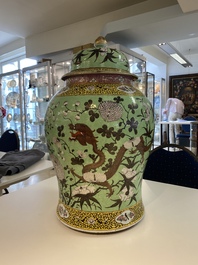 A large Chinese 'Dayazhai' green-ground vase and cover, 19th C.