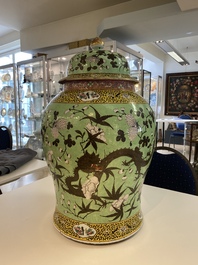 A large Chinese 'Dayazhai' green-ground vase and cover, 19th C.