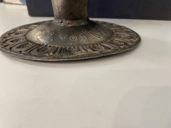 An inscribed Vietnamese silver offering tazza, Champa reign, 13/14th C.