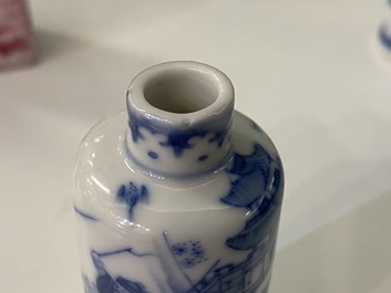 Eleven Chinese mostly blue and white snuff bottles, 19/20th C.