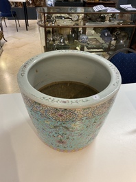 A Chinese famille rose turquoise-ground 'bajixiang' jardini&egrave;re, 19th C.