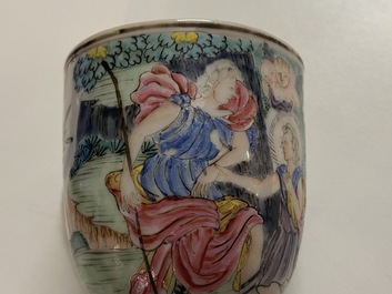 Six rare Chinese famille rose and grisaille cups, Qianlong
