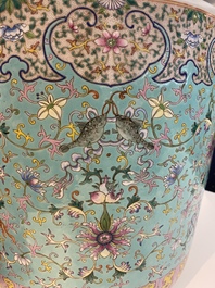 A Chinese famille rose turquoise-ground 'bajixiang' jardini&egrave;re, 19th C.