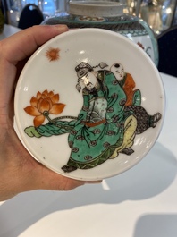 Een grote Chinese famille verte dekselpot, 19e eeuw