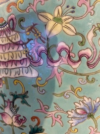 A Chinese famille rose turquoise-ground 'bajixiang' jardini&egrave;re, 19th C.