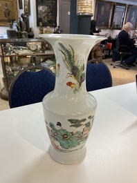A Chinese famille rose vase with narrative design, 18/19th C.