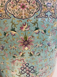 A Chinese famille rose turquoise-ground 'bajixiang' jardini&egrave;re, 19th C.