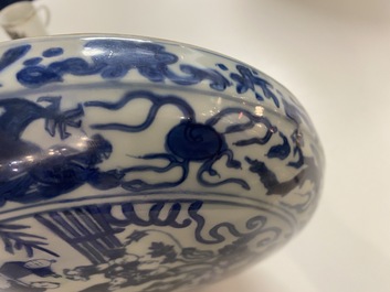 A Chinese blue and white '100 boys' cover for a round box, Wanli