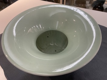 A Chinese monochrome celadon 'zhadou' spittoon, Yongzheng mark, Republic