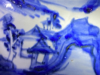 A Chinese blue and white 'mountainous landscapes' vase, Wanli