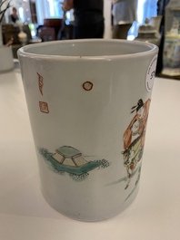 A Chinese famille verte brush pot, Kangxi