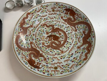 A massive Chinese famille rose 'dragon' dish, Yongzheng mark, Guangxu