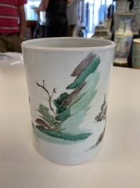 A Chinese famille verte brush pot, Kangxi