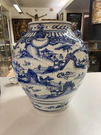 A Chinese blue and white 'mountainous landscapes' vase, Wanli