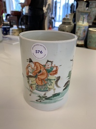 A Chinese famille verte brush pot, Kangxi