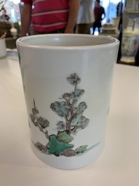 A Chinese famille verte brush pot, Kangxi