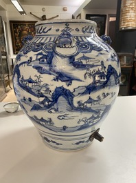 A Chinese blue and white 'mountainous landscapes' vase, Wanli