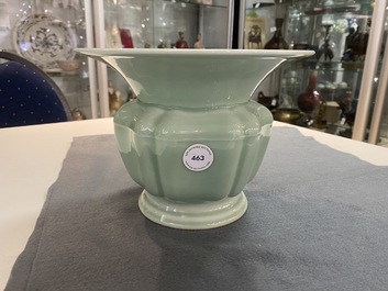A Chinese monochrome celadon 'zhadou' spittoon, Yongzheng mark, Republic