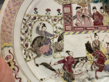 A pair of Chinese famille rose 'Emperor Yang' plates, Qianlong