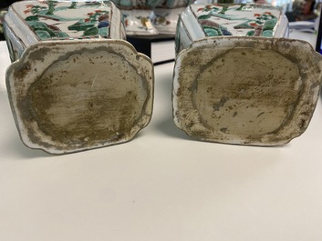 A Chinese famille verte four-piece 'mythical animals' garniture, Kangxi