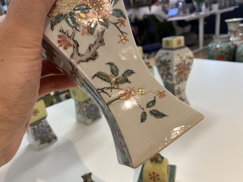A Chinese famille verte five-piece garniture with floral design, 19th C.