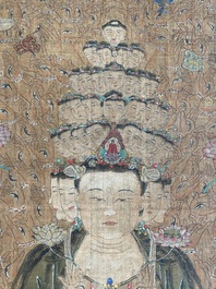 Chinese school: 'De 33-koppige Avalokitesvara', inkt en kleur op zijde, Qing