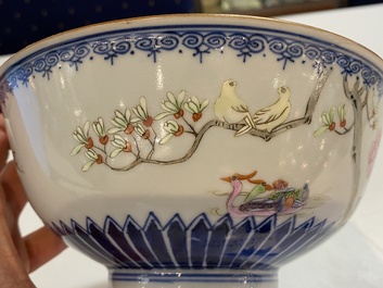 A Chinese famille rose 'cranes and phoenix' bowl, Qianlong mark, 18/19th C.