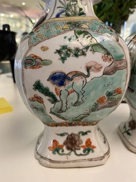 A Chinese famille verte four-piece 'mythical animals' garniture, Kangxi