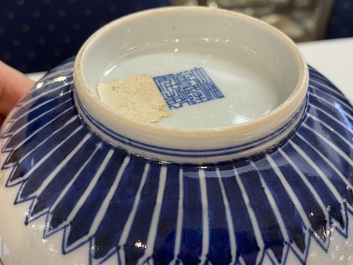 A Chinese famille rose 'cranes and phoenix' bowl, Qianlong mark, 18/19th C.
