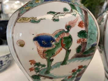 A Chinese famille verte four-piece 'mythical animals' garniture, Kangxi