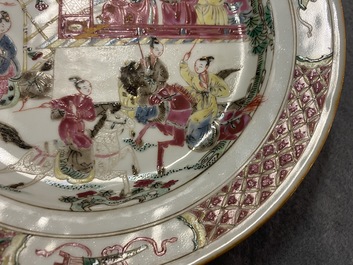 A pair of Chinese famille rose 'Emperor Yang' plates, Qianlong