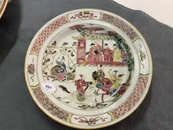 A pair of Chinese famille rose 'Emperor Yang' plates, Qianlong