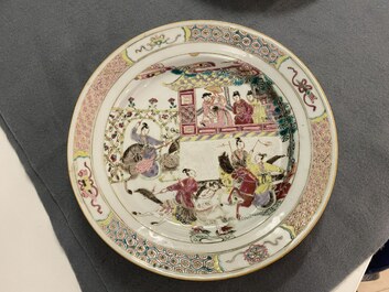 A pair of Chinese famille rose 'Emperor Yang' plates, Qianlong
