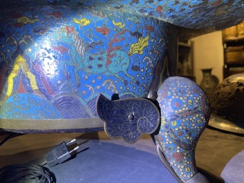 A large Chinese cloisonn&eacute; tripod censer and cover, 19th C.