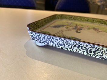 A Chinese rectangular Canton enamel tray, Qianlong