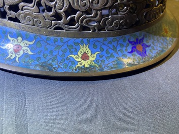 A large Chinese cloisonn&eacute; tripod censer and cover, 19th C.