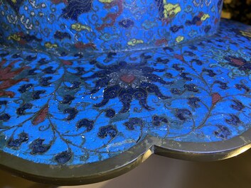 A large Chinese cloisonn&eacute; tripod censer and cover, 19th C.
