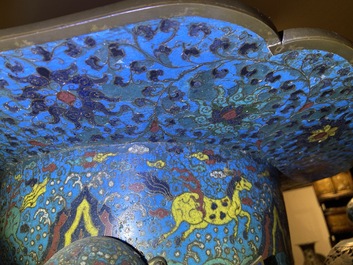A large Chinese cloisonn&eacute; tripod censer and cover, 19th C.