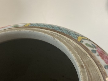 A pair of Chinese famille rose capucin brown-ground jars, Qianlong