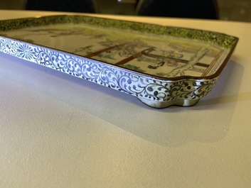 A Chinese rectangular Canton enamel tray, Qianlong